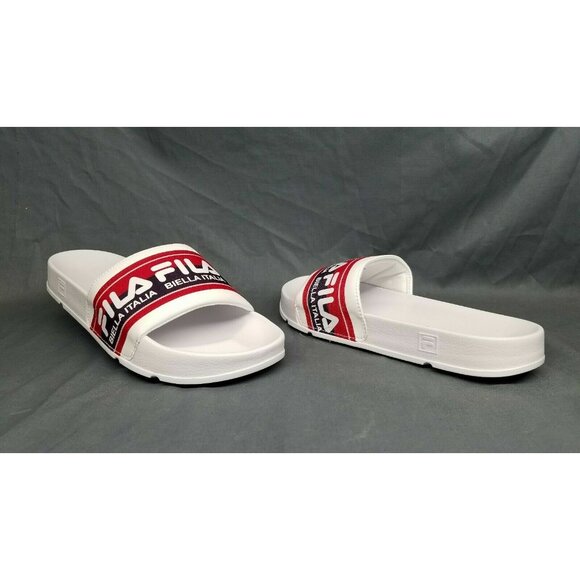 Fila Women's Drifter Logo Tape Slides Synthetic White Red Size 8 NEW WITH TAGS! - Picture 1 of 6
